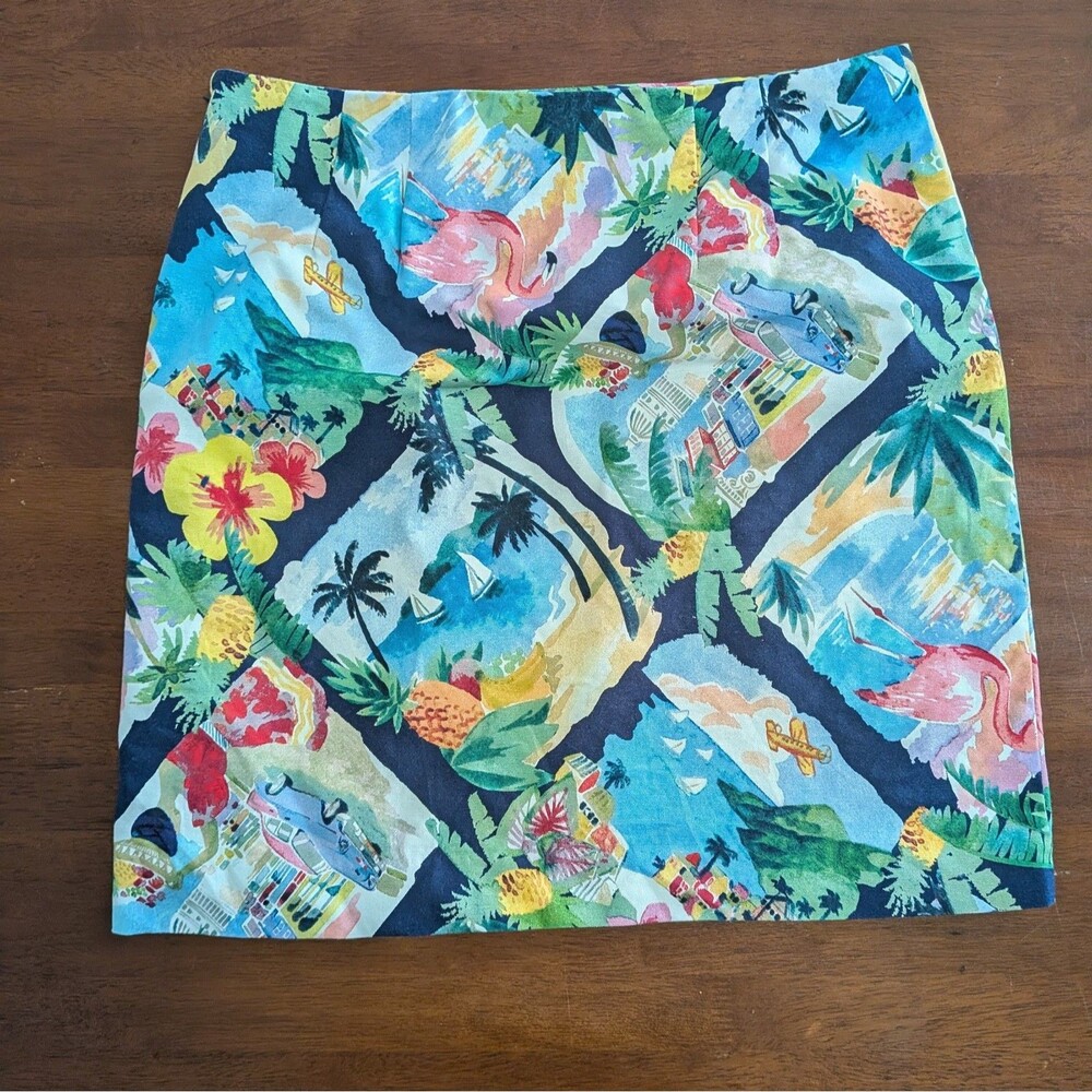 Talbots Tropical Flamingo Skirt Women's 10P Mini A-Line Beach Vacation Resort